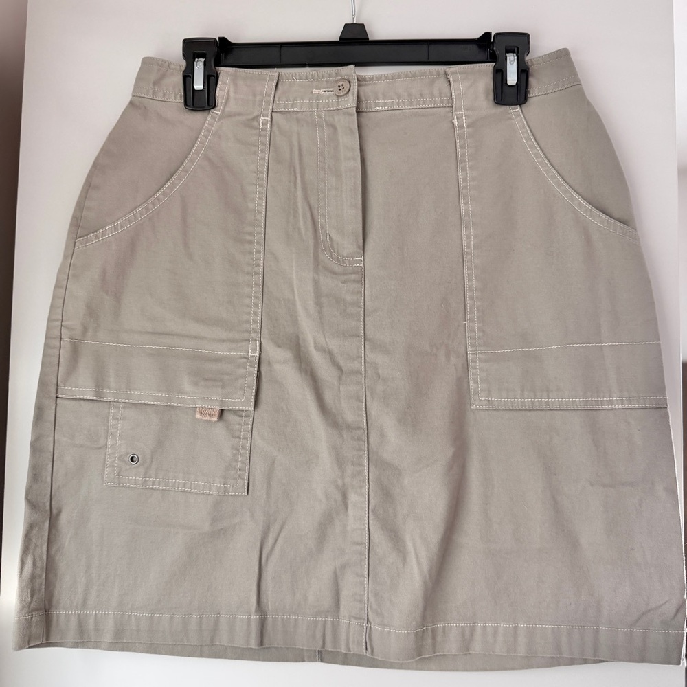 LL BEAN | TAUPE UTILITY CARGO STYLE COTTON MINI SKIRT SIZE 10 PETITE - Picture 2 of 11